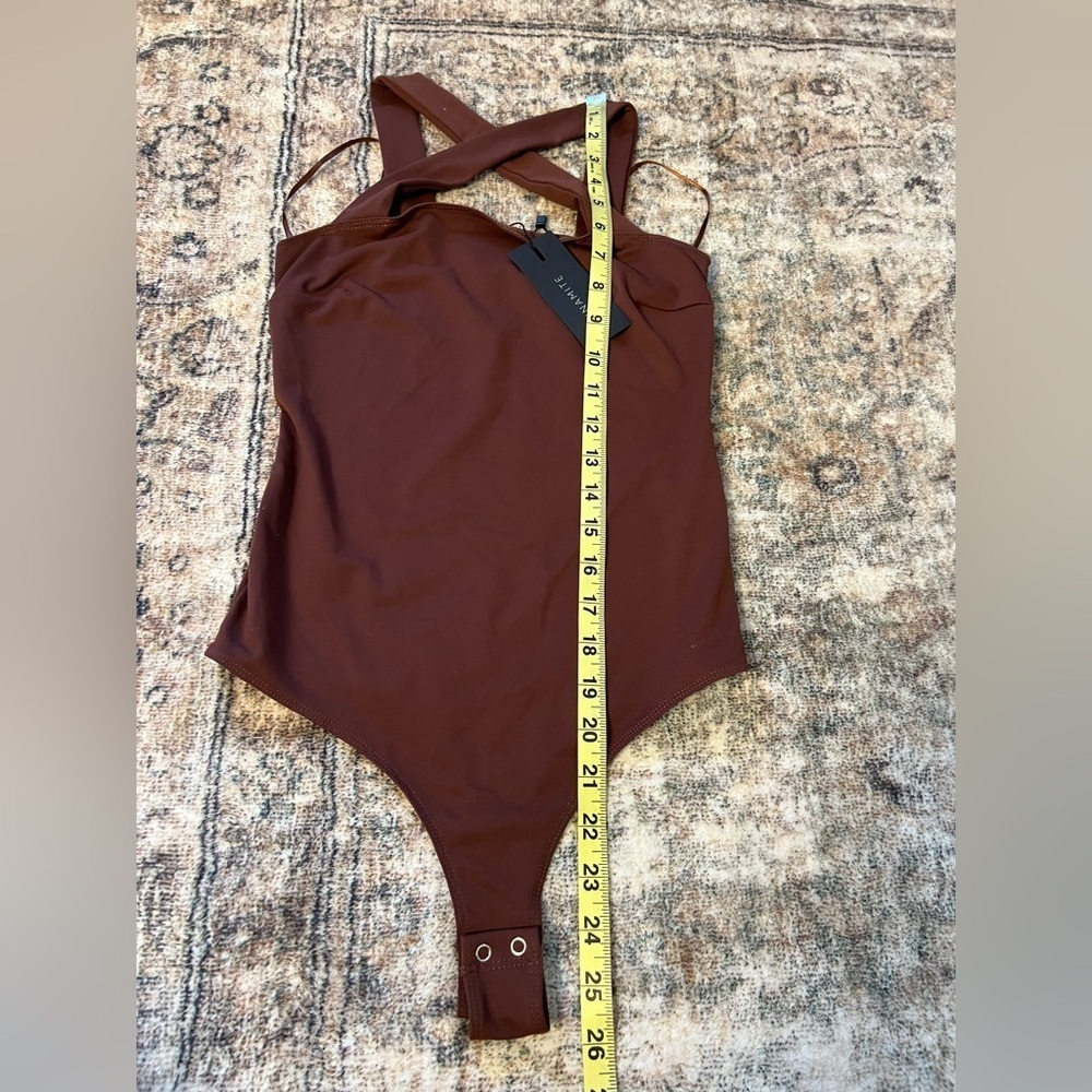 DYNAMITE Womens Square Neck Tank Bodysuit Bitter Chocolate XS Slim Fit - Picture 10 of 16